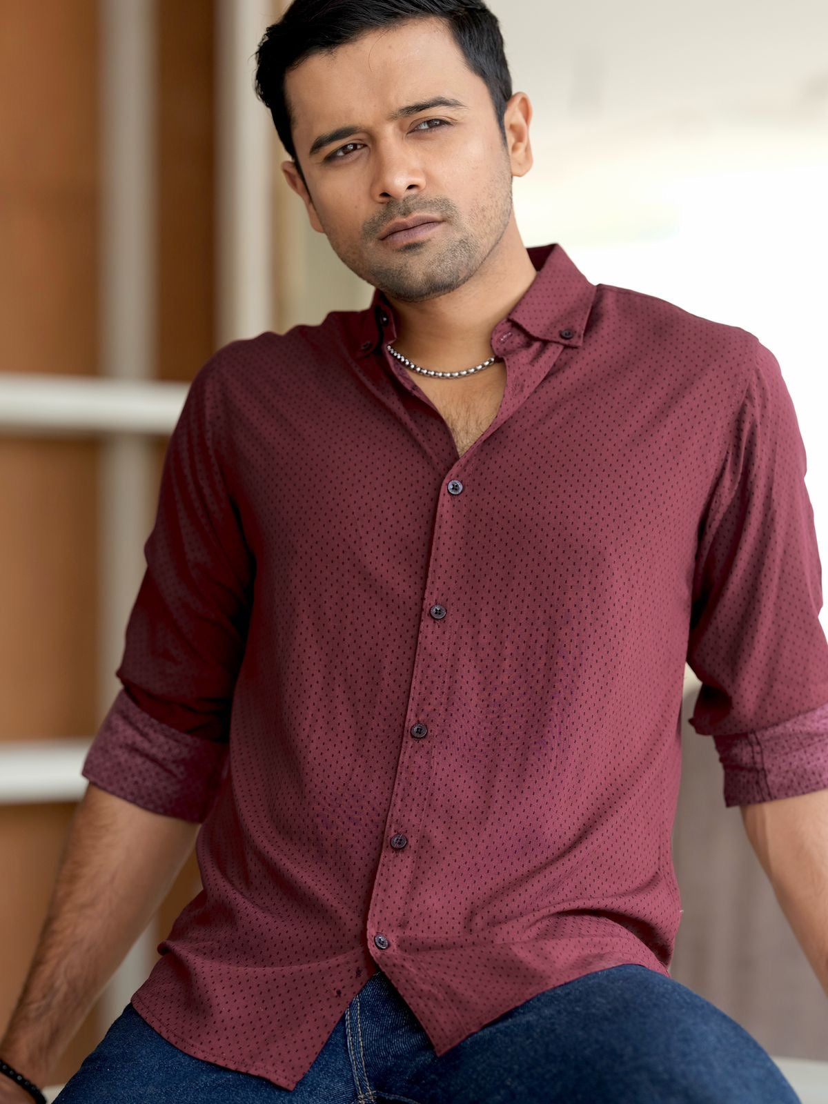 Maroon Crimson Dot Shirt 254