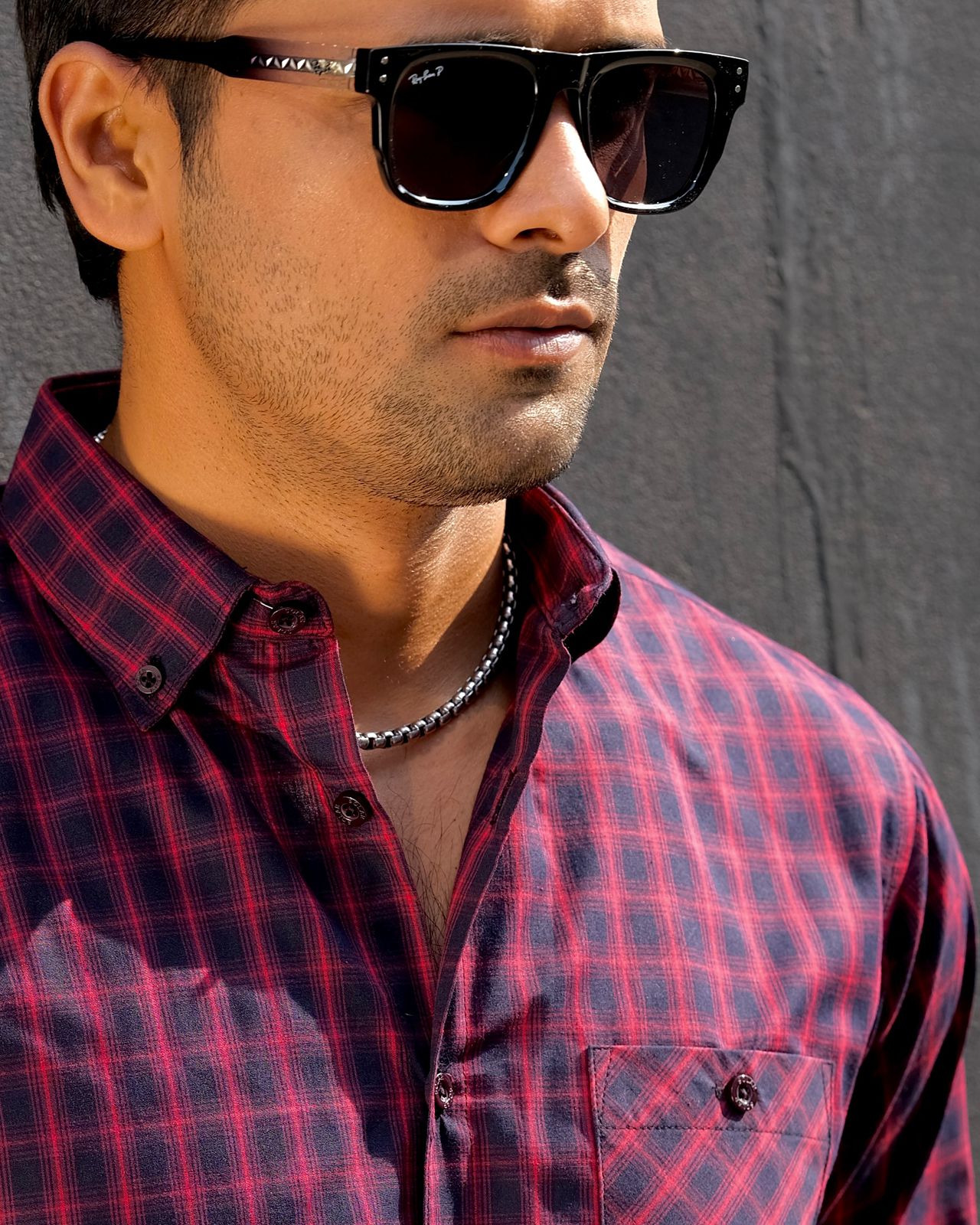 Men’s Crimson Grid Check Shirt 260