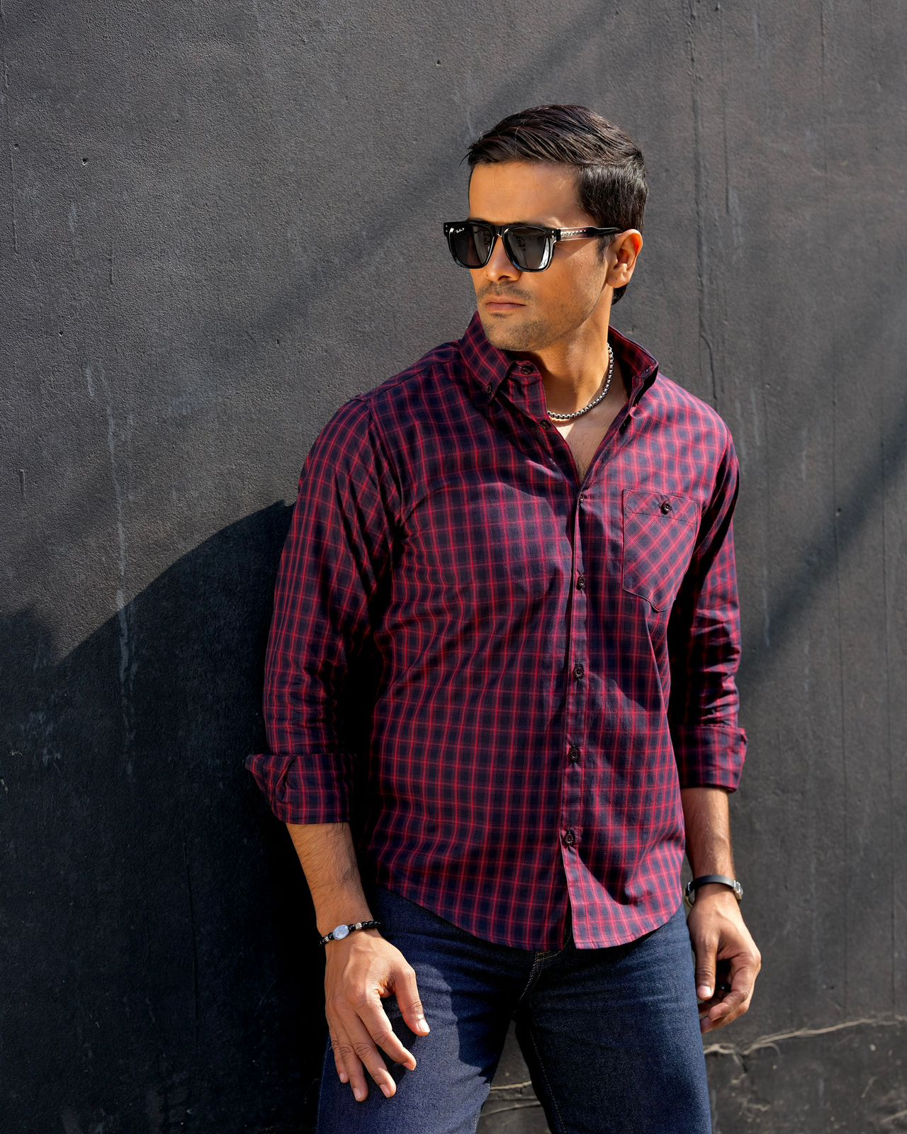Men’s Crimson Grid Check Shirt 260