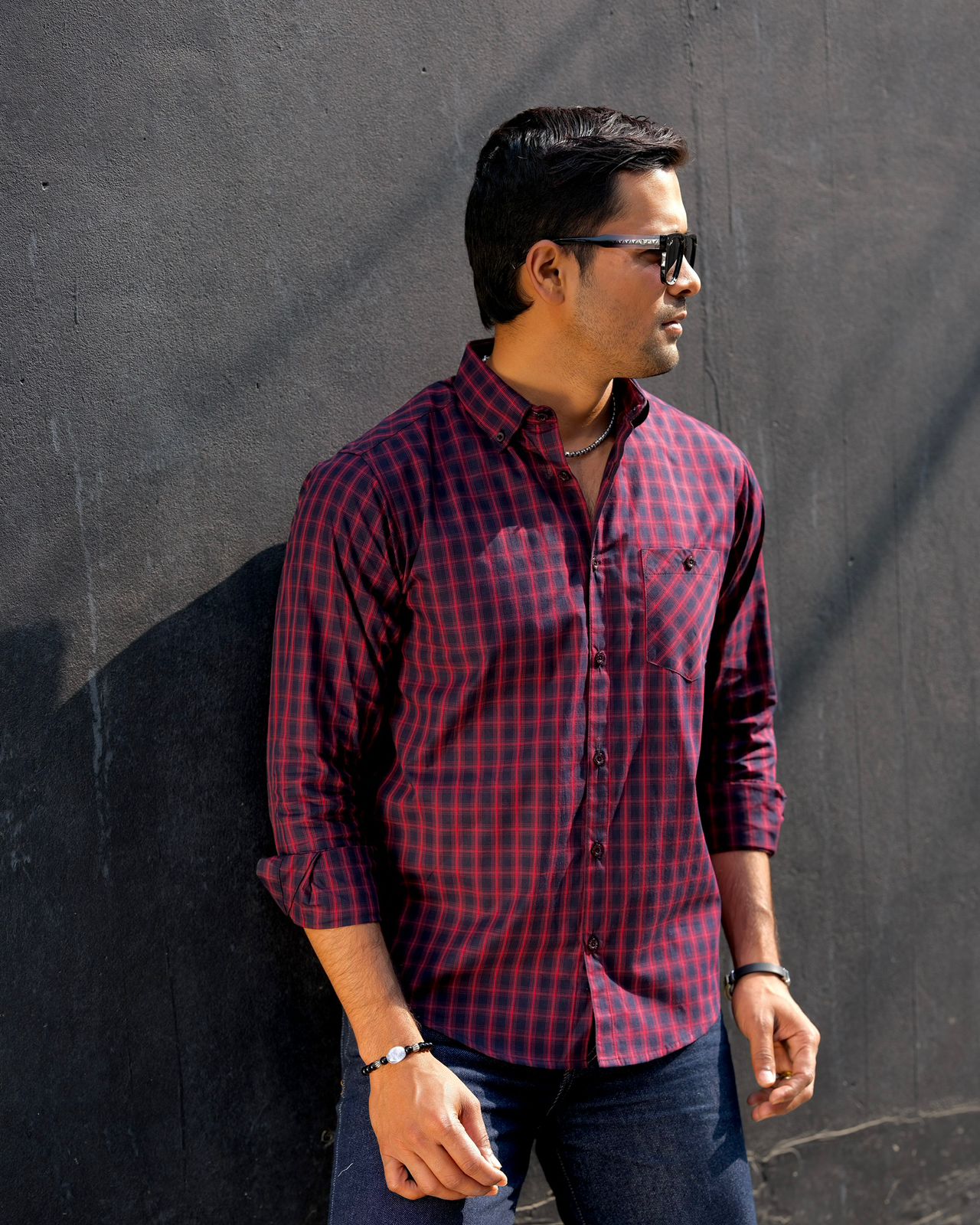 Men’s Crimson Grid Check Shirt 260