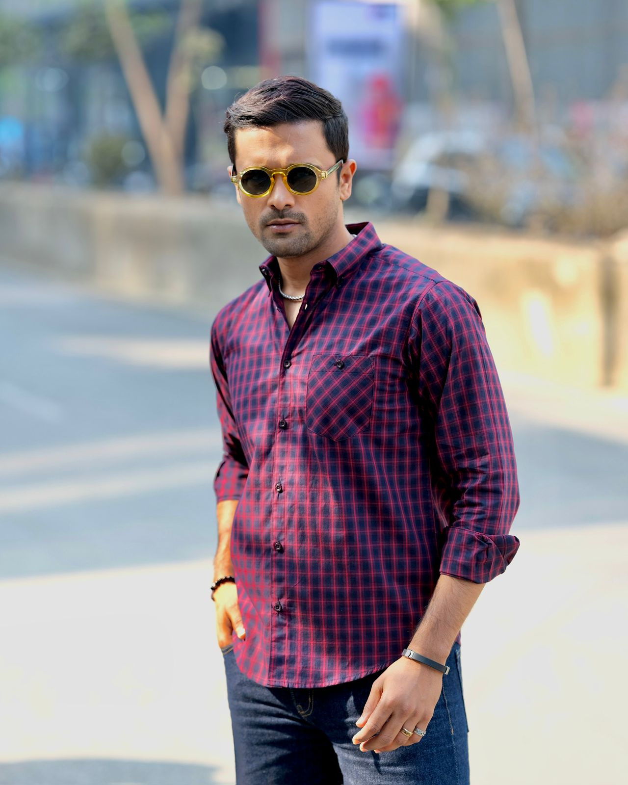 Men’s Crimson Grid Check Shirt 260