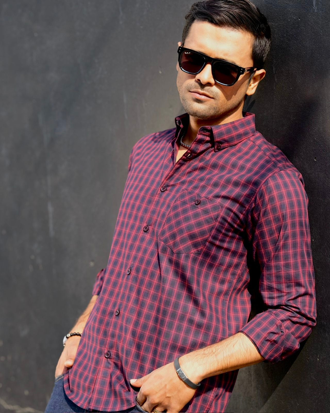 Men’s Crimson Grid Check Shirt 260