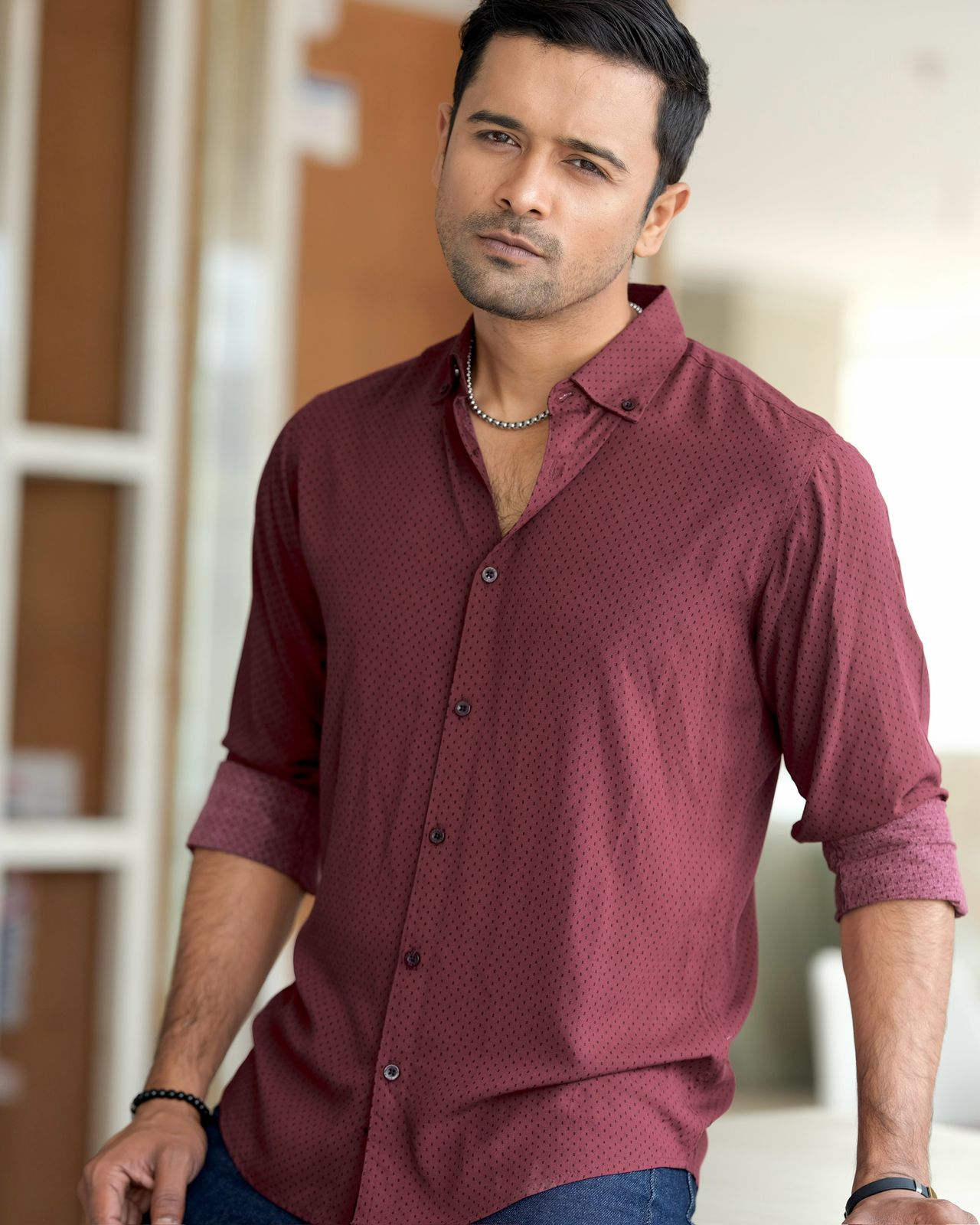 Maroon Crimson Dot Shirt 254