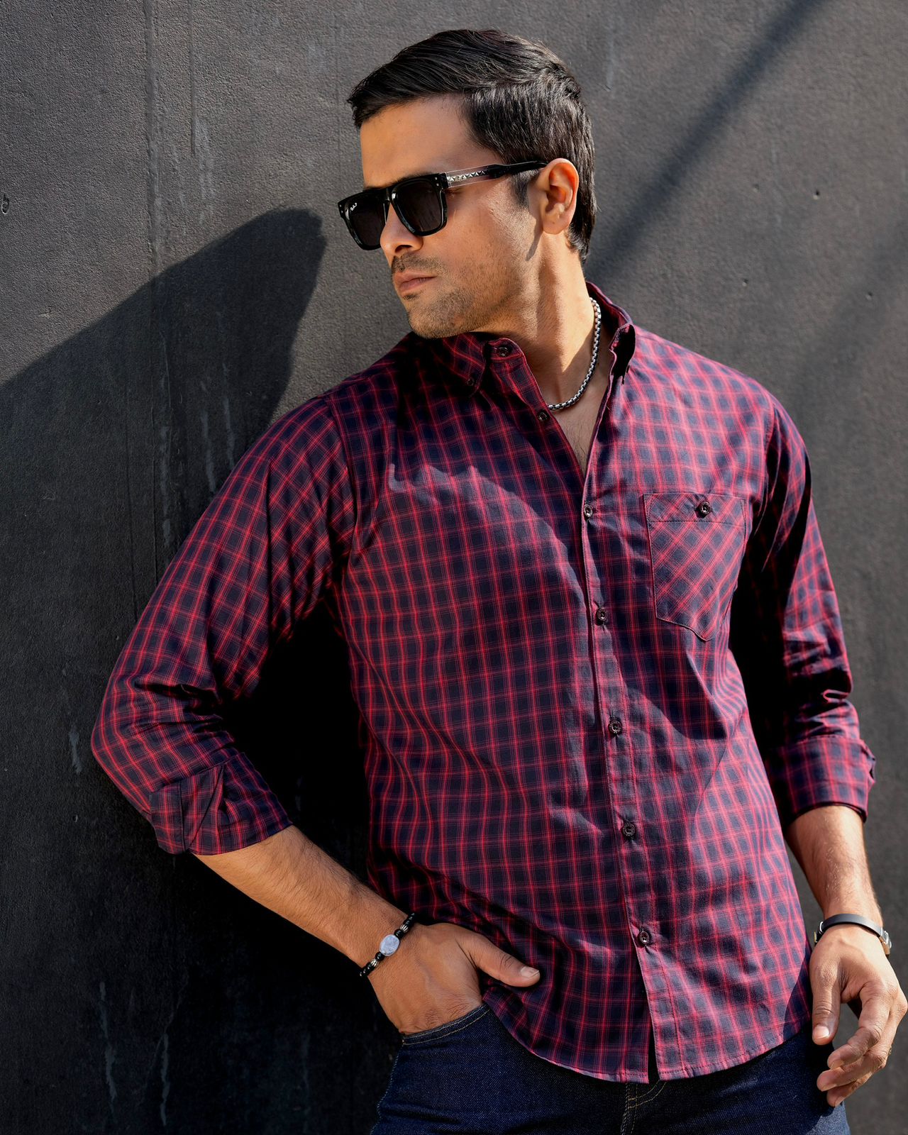 Men’s Crimson Grid Check Shirt 260