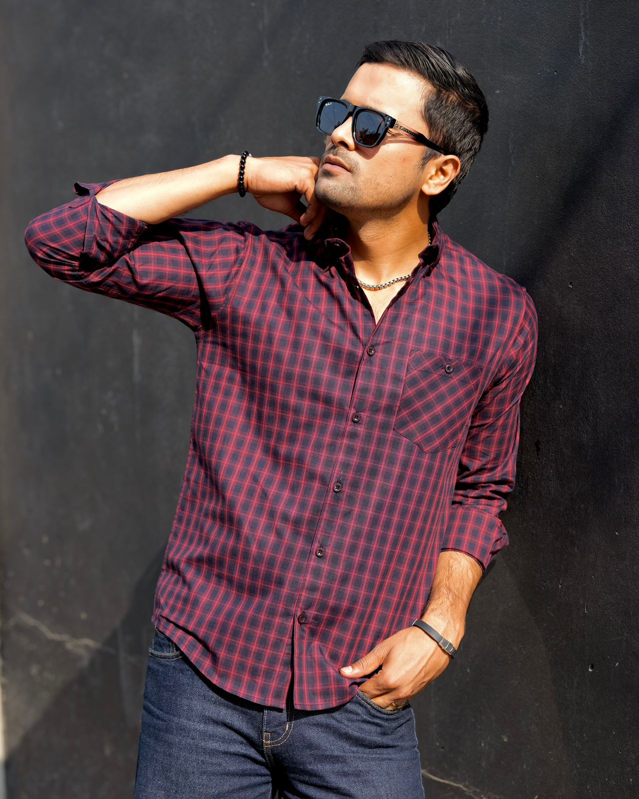 Men’s Crimson Grid Check Shirt 260