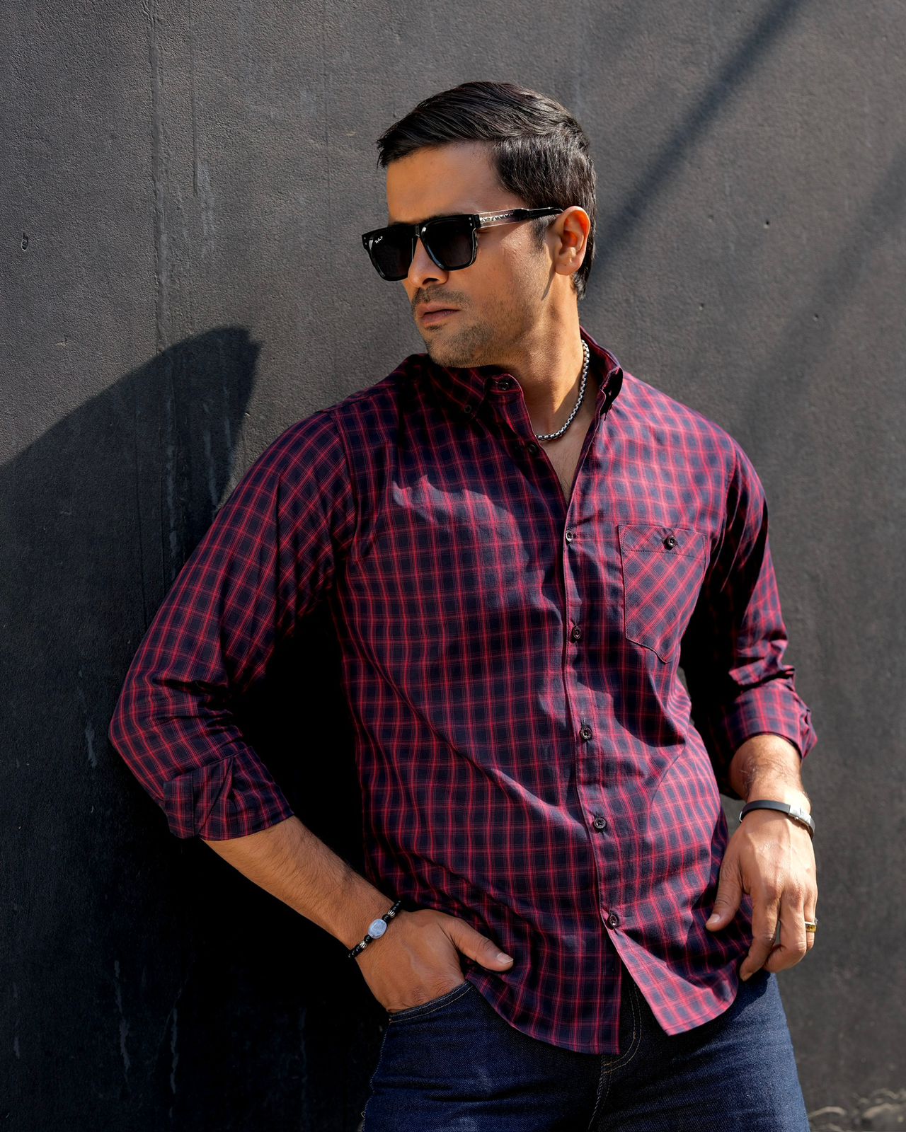 Men’s Crimson Grid Check Shirt 260