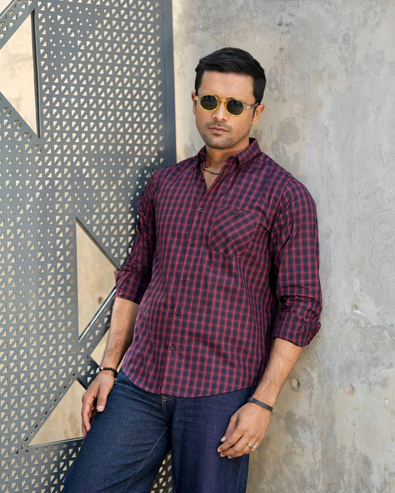 Men’s Crimson Grid Check Shirt 260