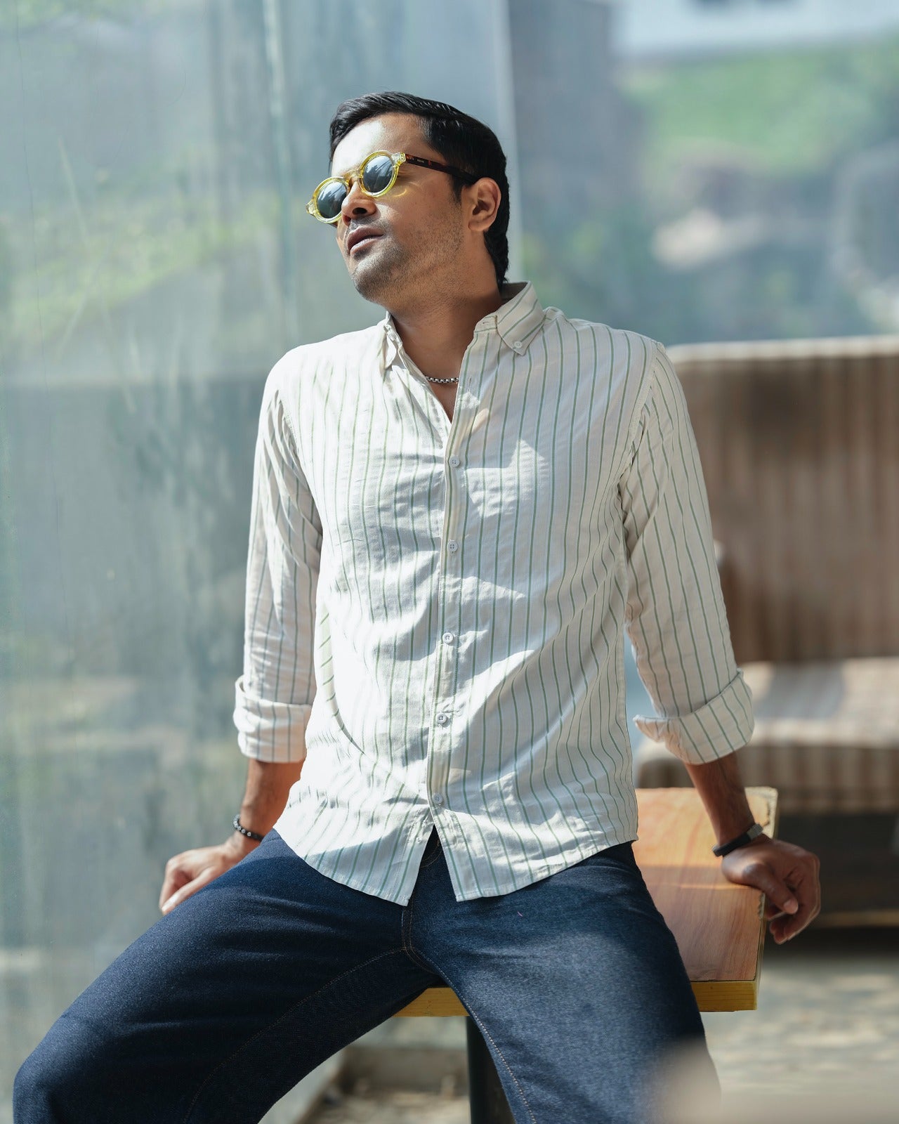 Sage Offwhite-Green Pinstripe Shirt 246