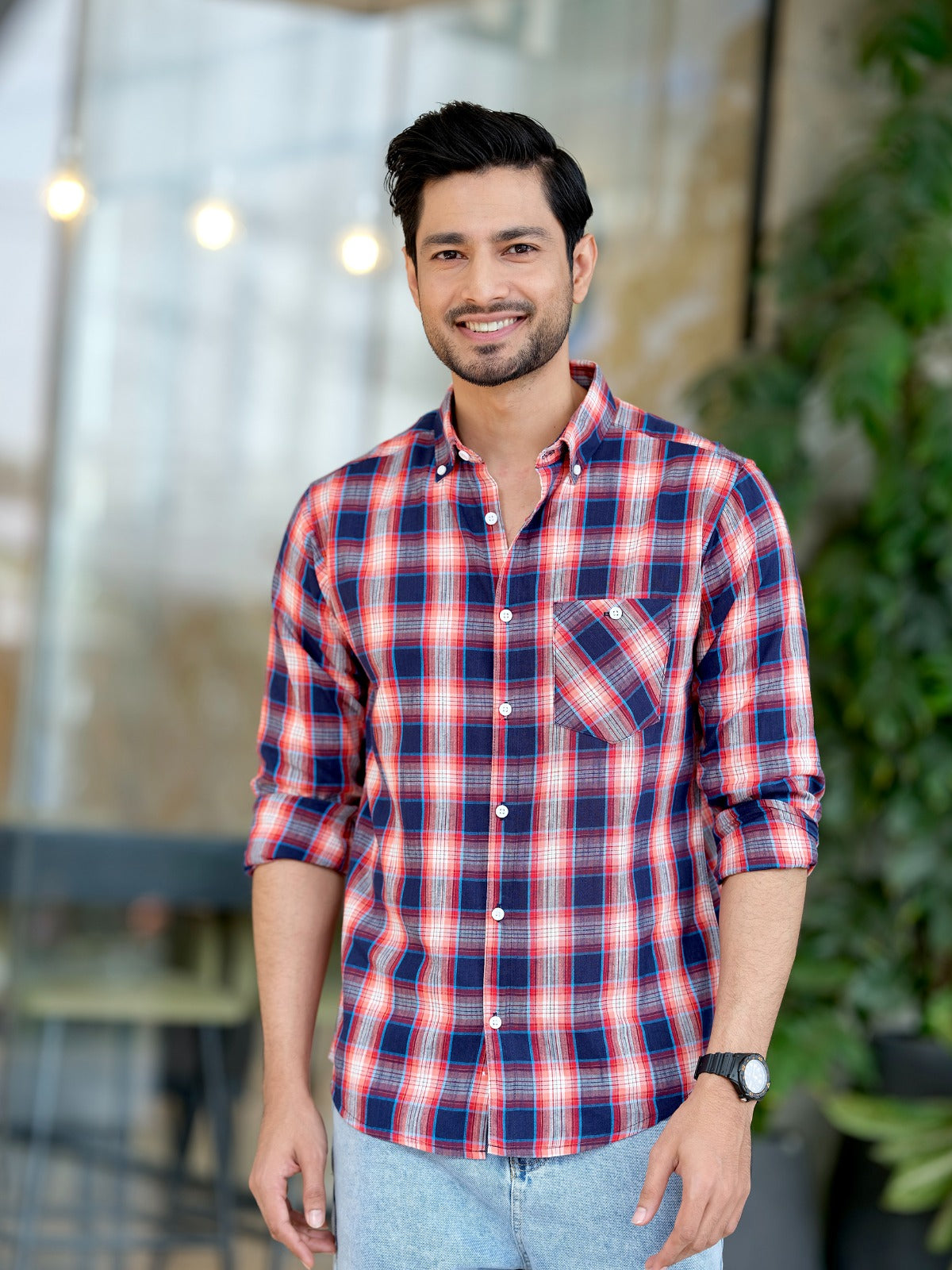 Classic Red and Blue Plaid Cotton Shirt 247