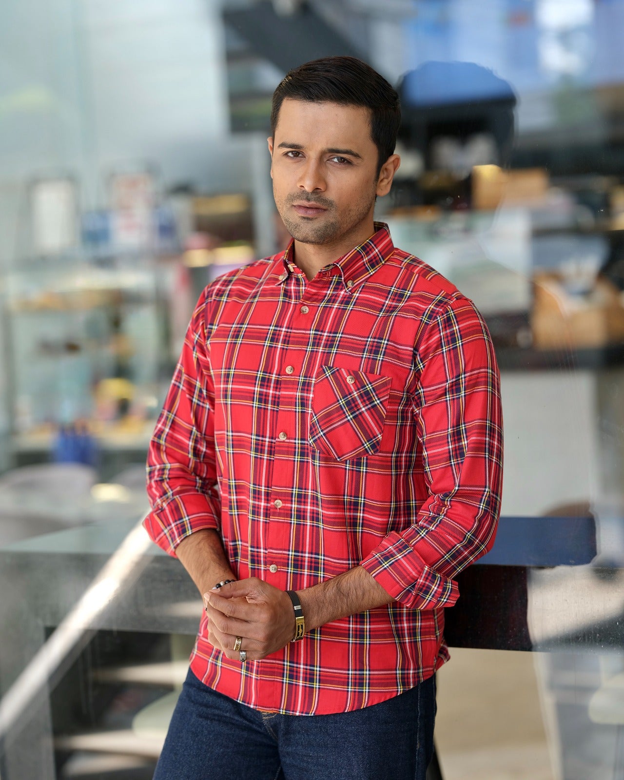 Men's Classic Red Plaid Shirt 243