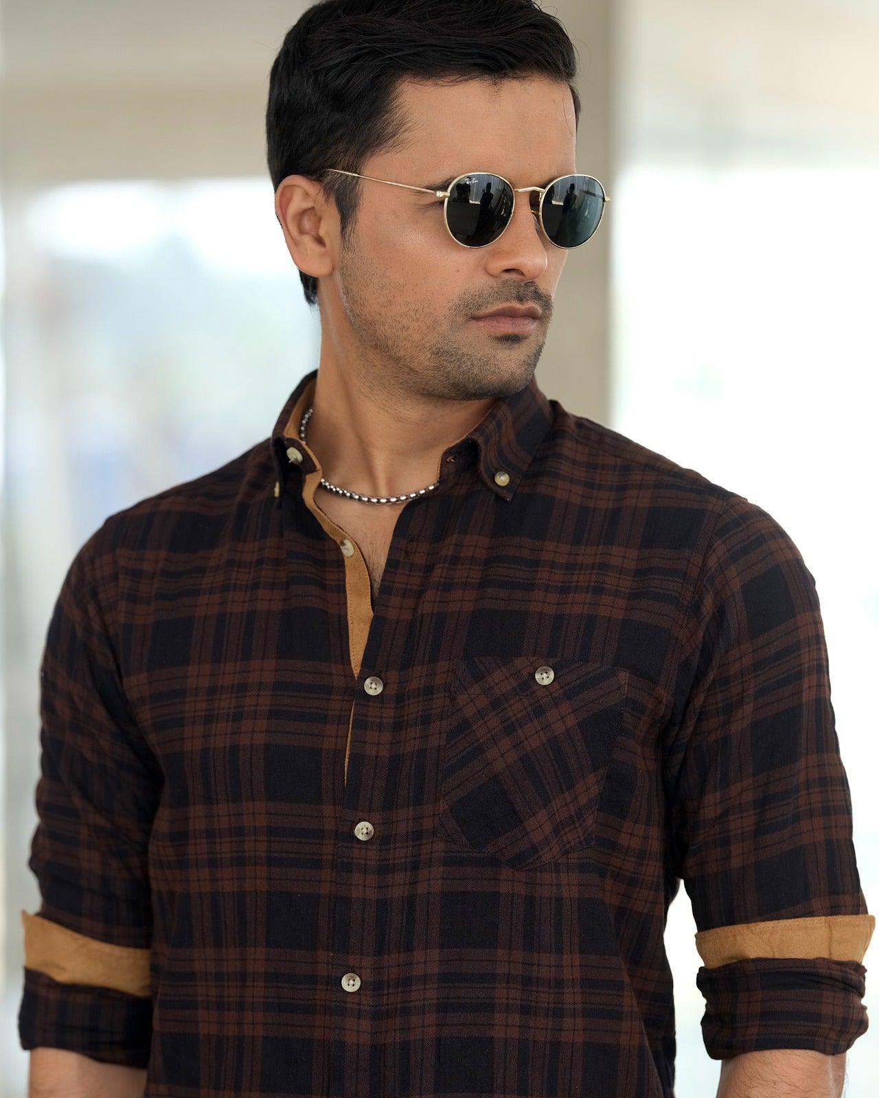 Mens Coffee-Brown checkered Shirt 248