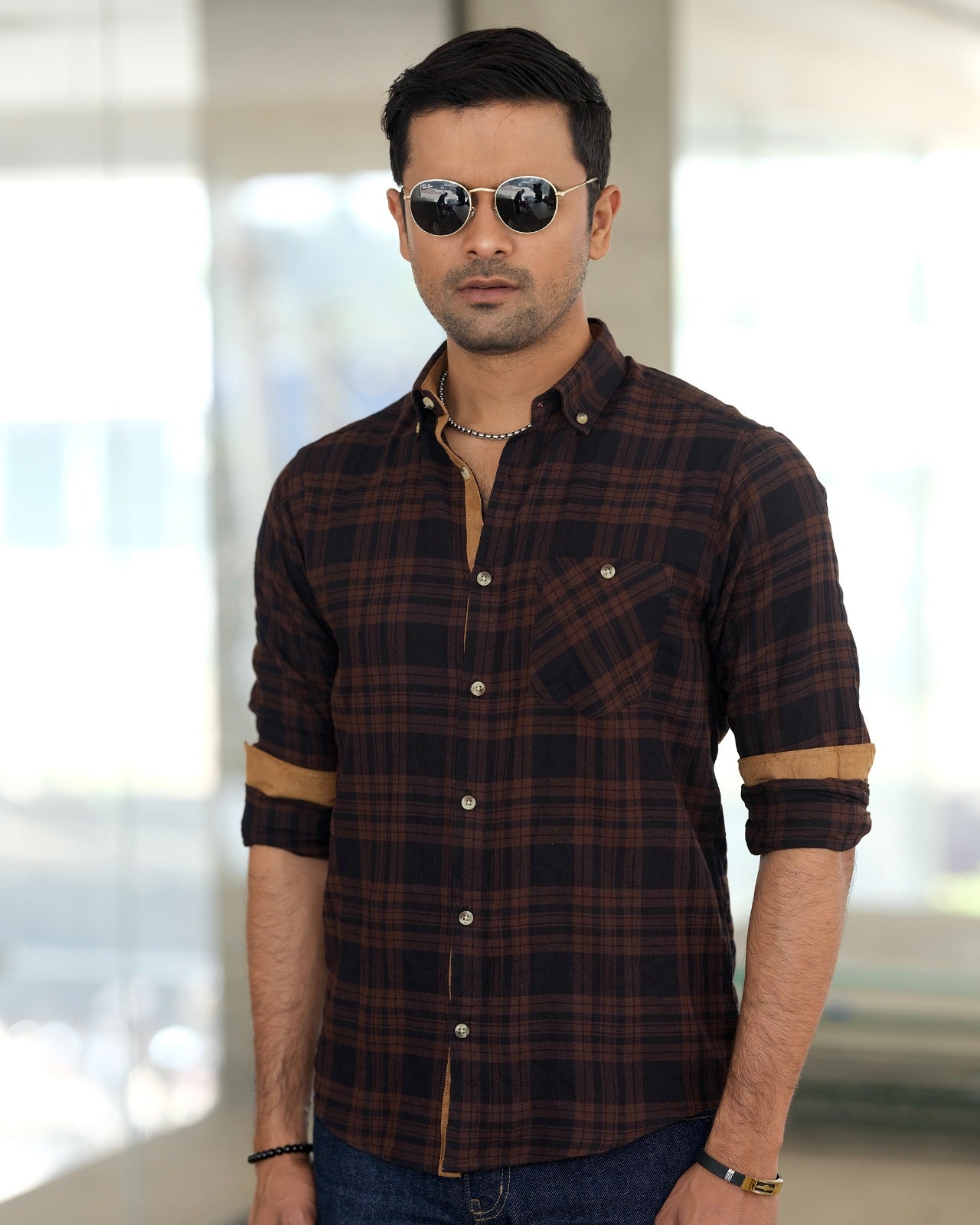 Mens Coffee-Brown checkered Shirt 248