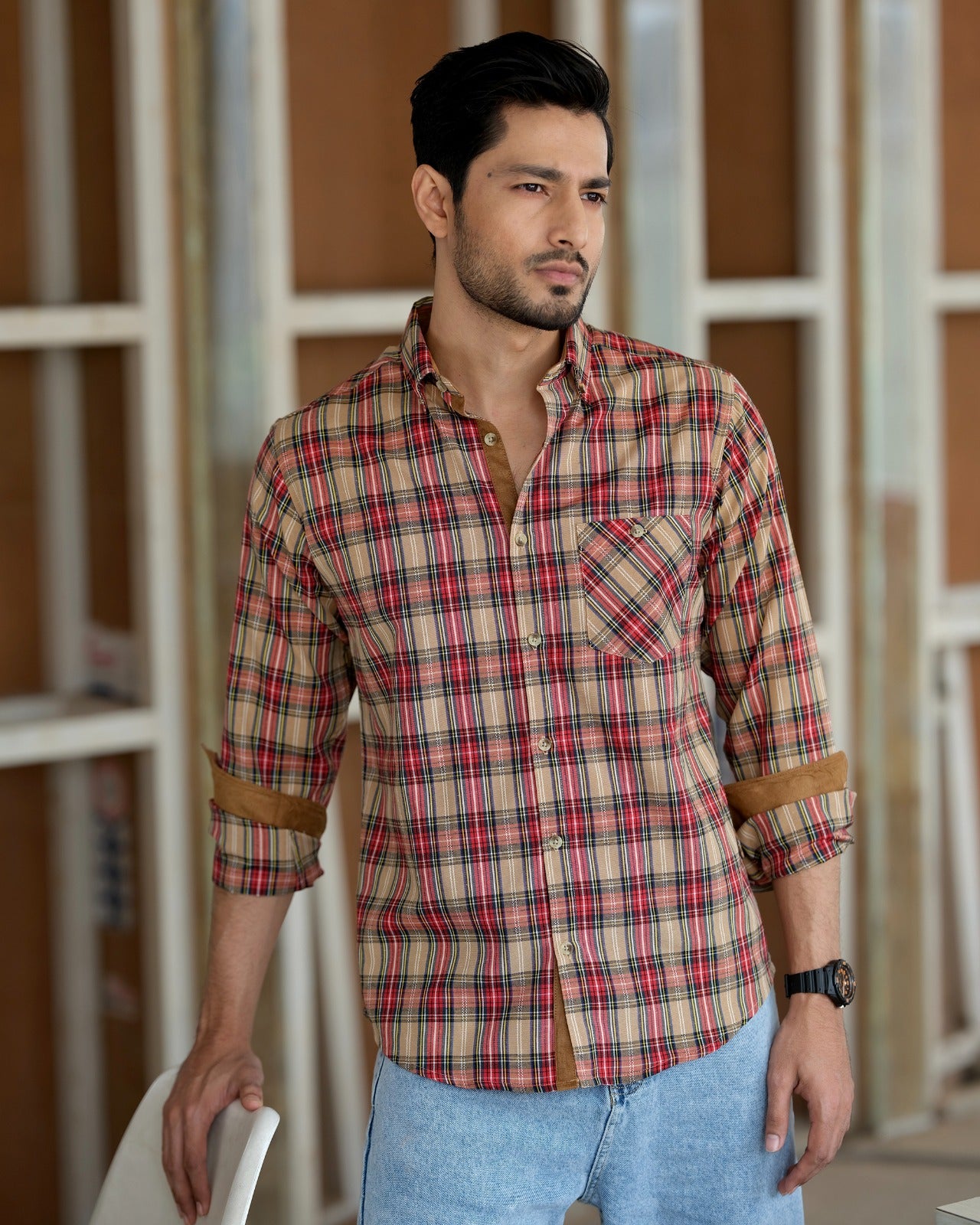 Mens midnight Mocha Checkered Shirt 249