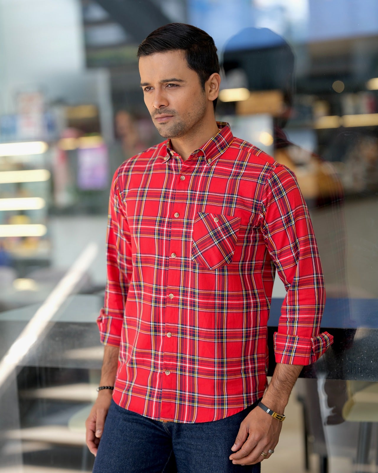 Men's Classic Red Plaid Shirt 243