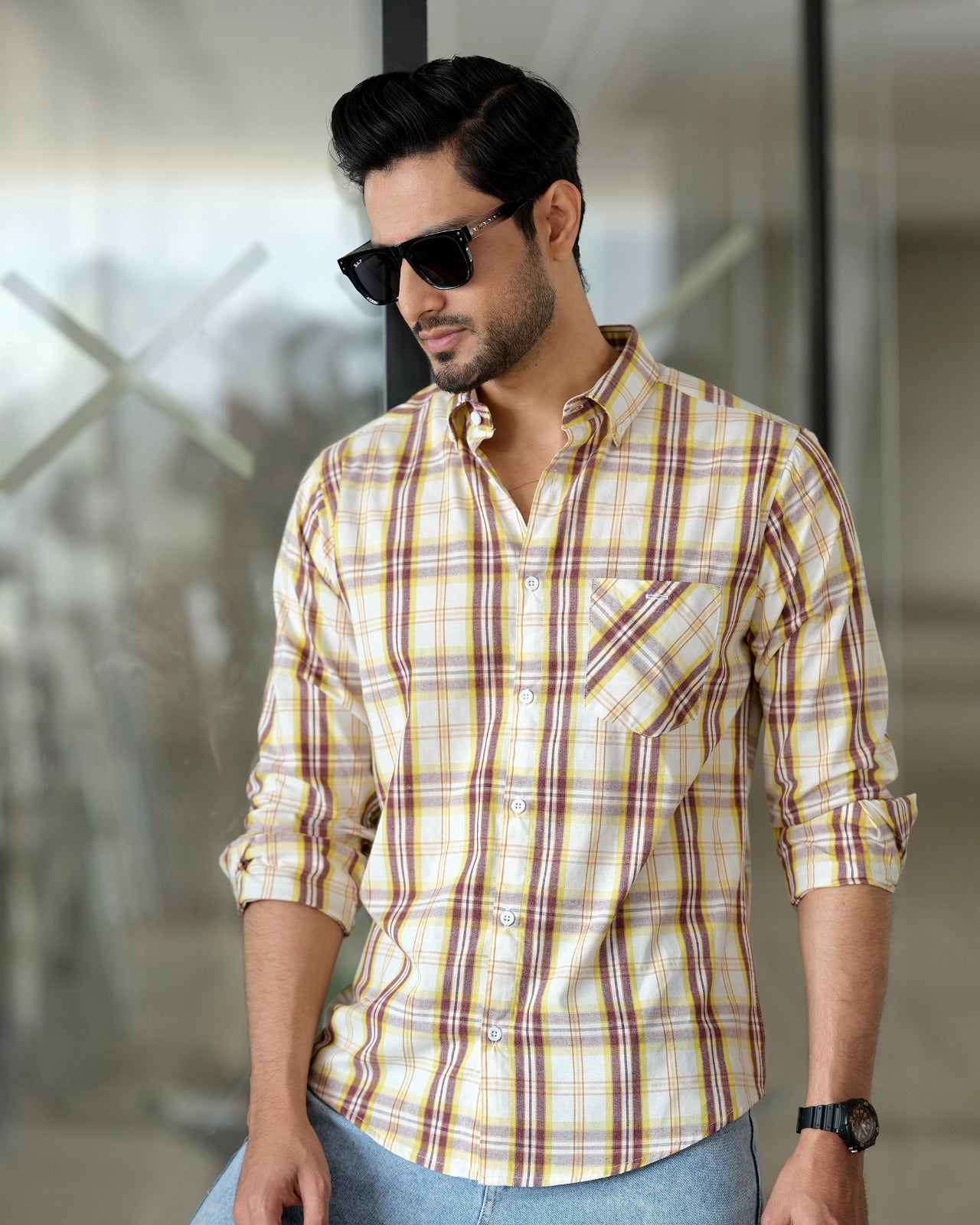 Men’s Mustard Mix Checkered Shirt 257