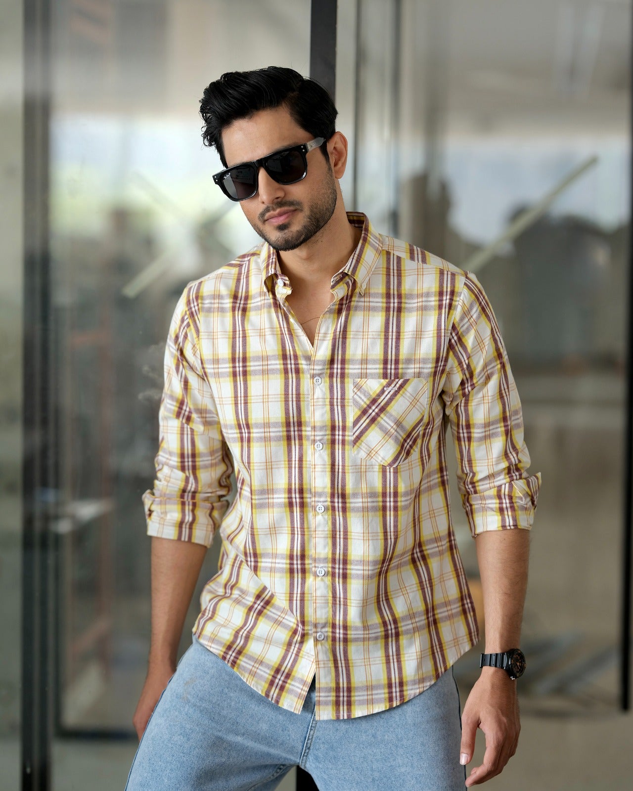 Men’s Mustard Mix Checkered Shirt 257