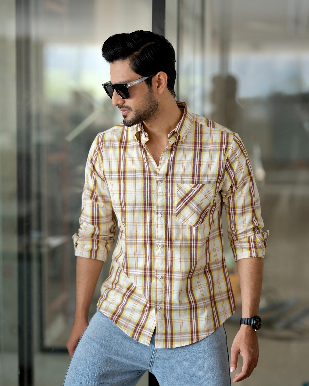 Men’s Mustard Mix Checkered Shirt 257