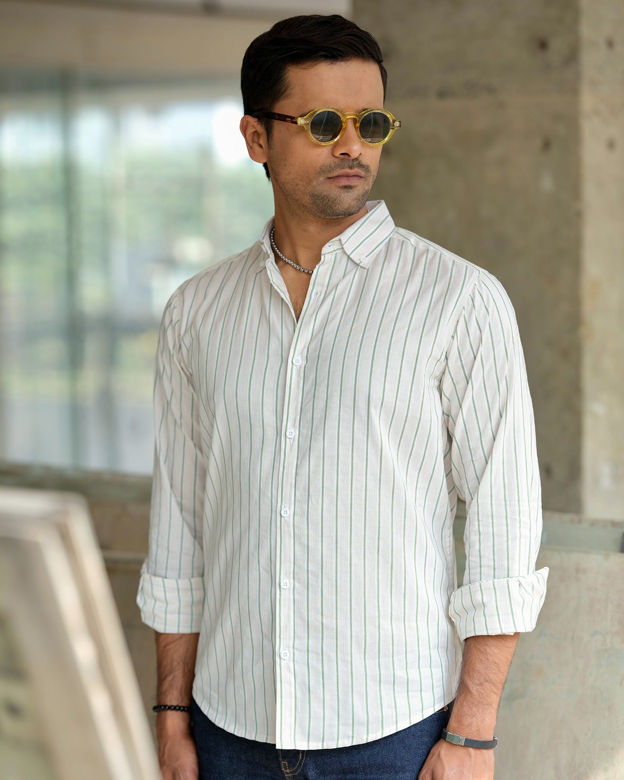 Sage Offwhite-Green Pinstripe Shirt 246