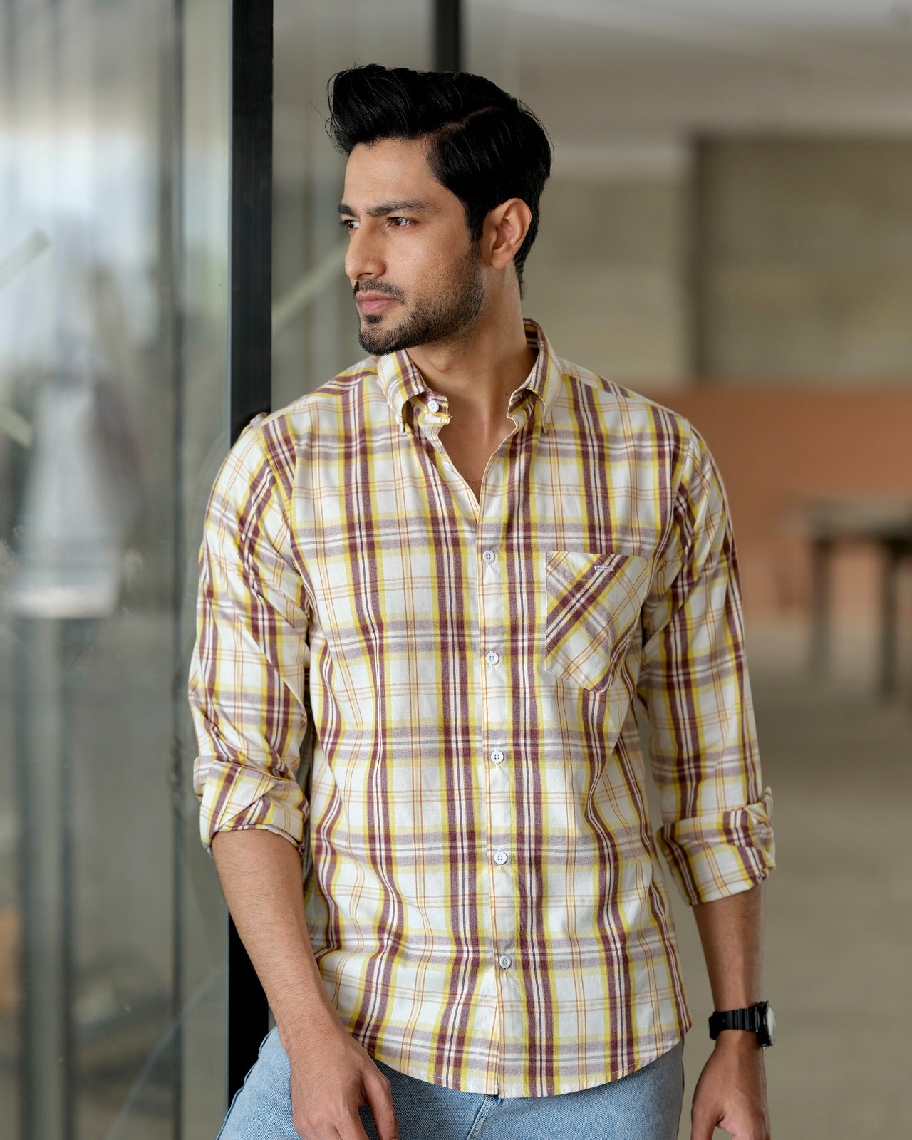 Men’s Mustard Mix Checkered Shirt 257