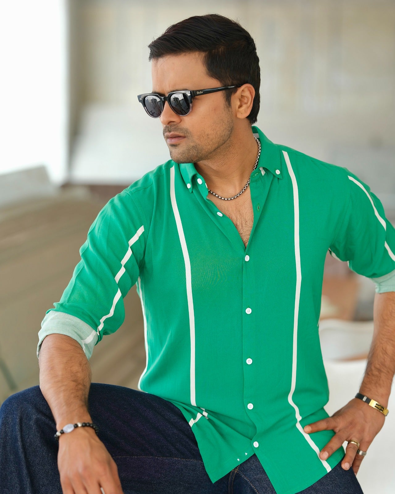 Men’s Emerald Green Striped Shirt 250