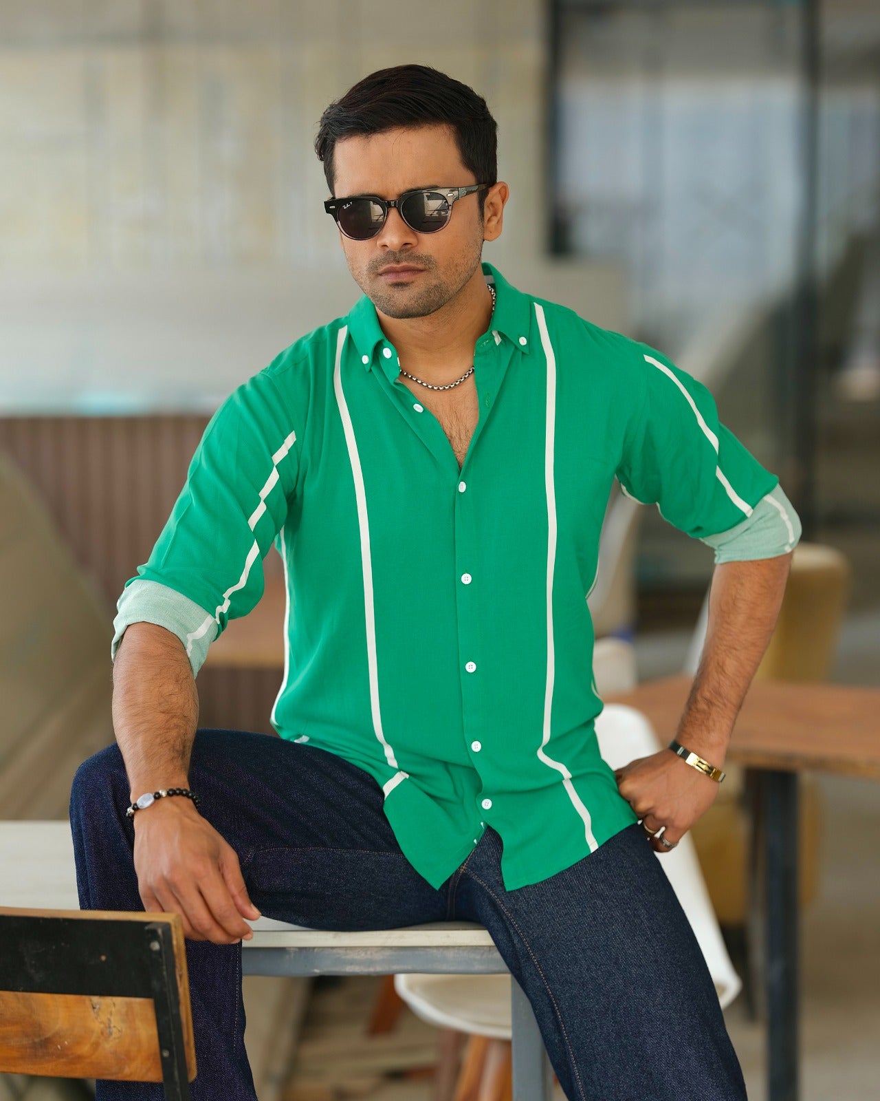 Men’s Emerald Green Striped Shirt 250