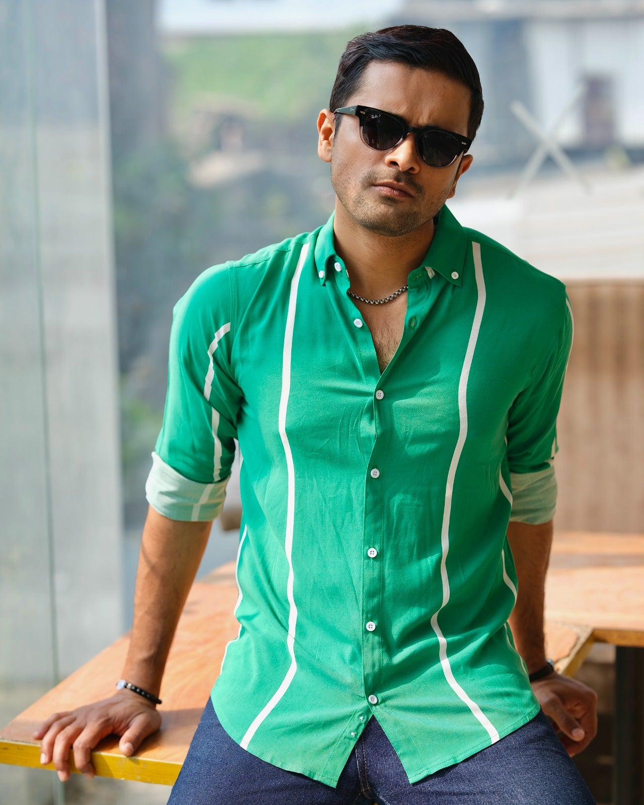 Men’s Emerald Green Striped Shirt 250