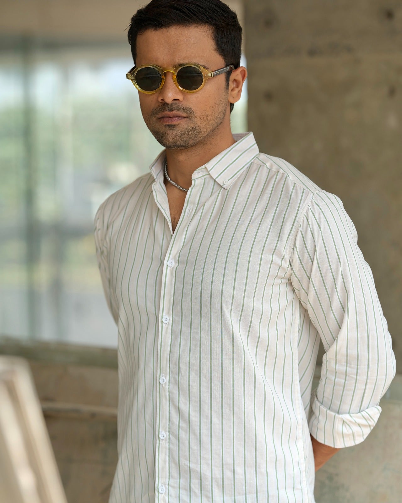 Sage Offwhite-Green Pinstripe Shirt 246