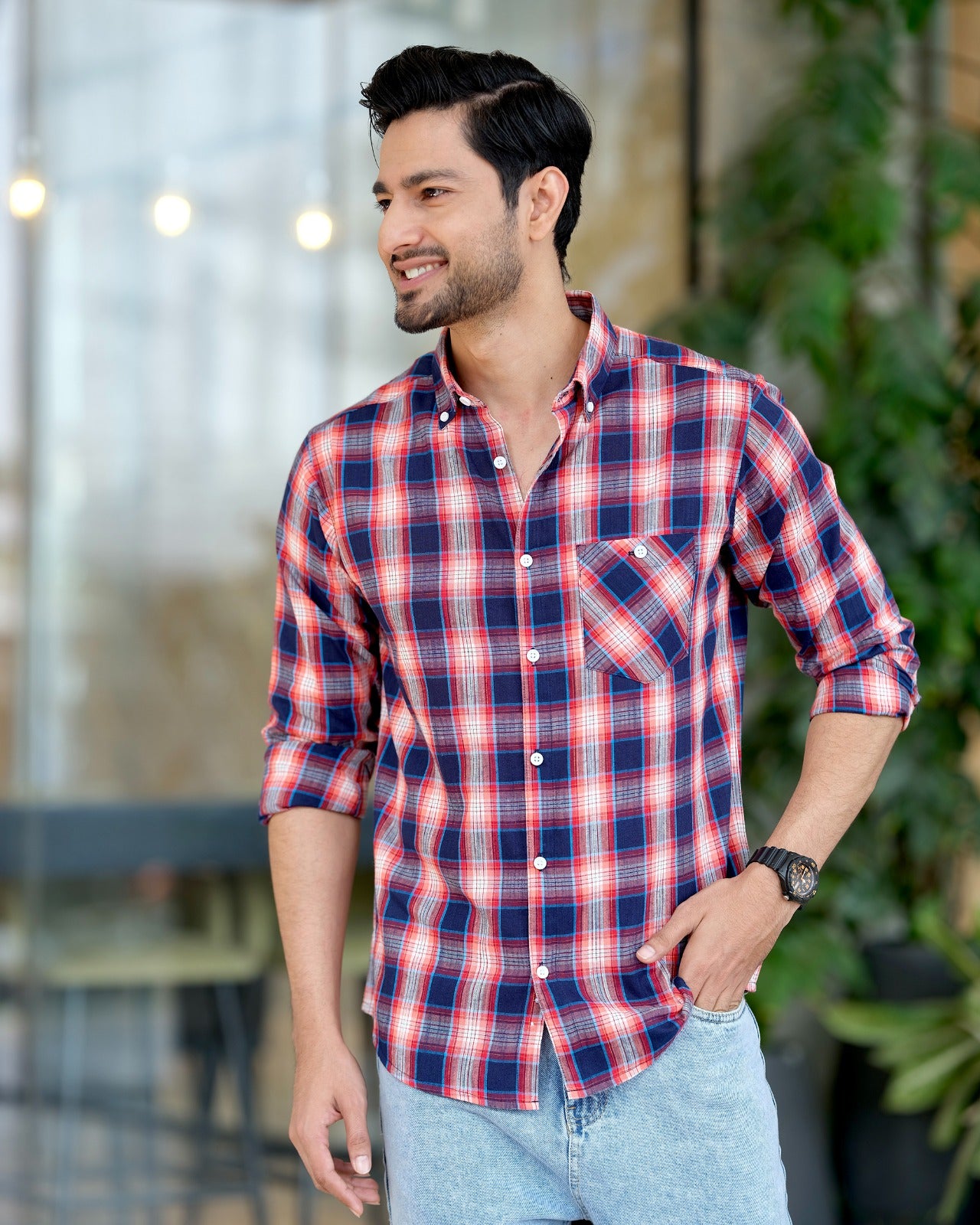 Classic Red and Blue Plaid Cotton Shirt 247