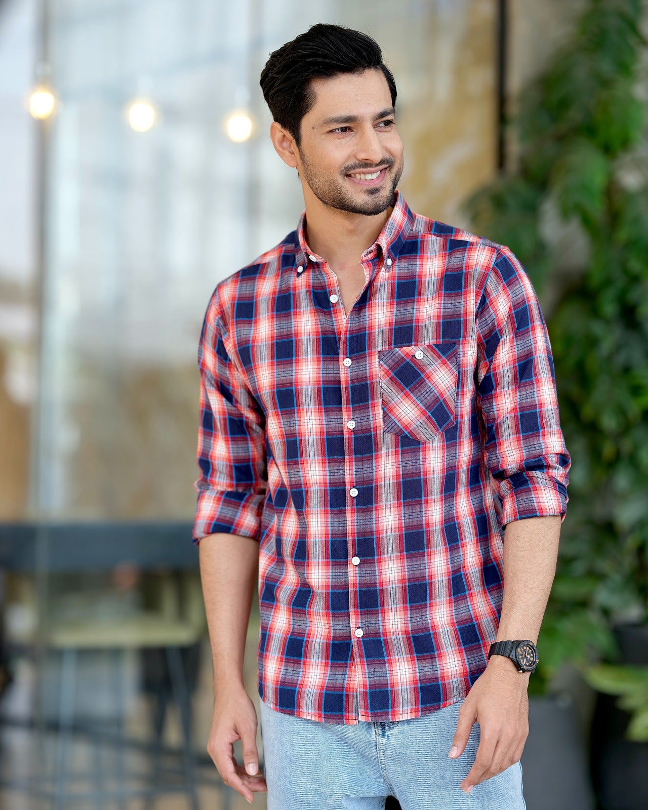 Classic Red and Blue Plaid Cotton Shirt 247