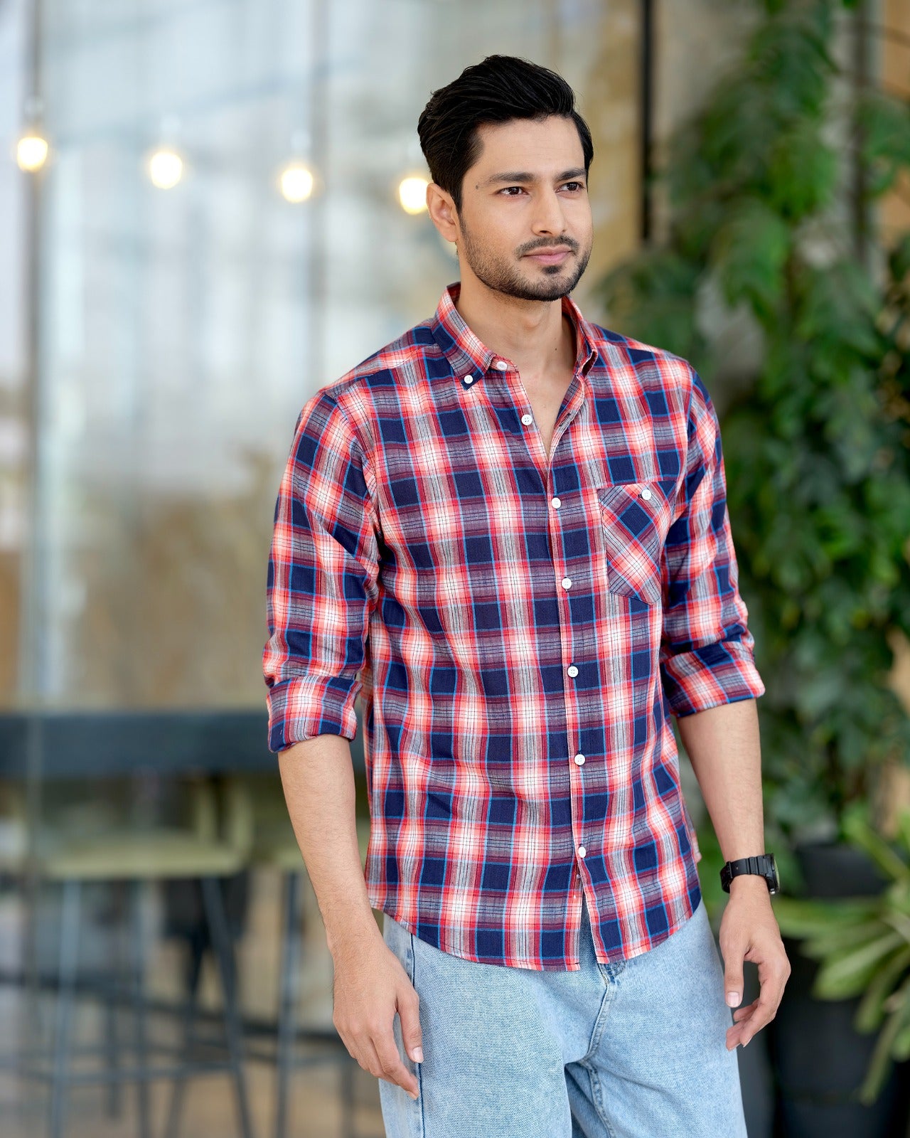 Classic Red and Blue Plaid Cotton Shirt 247
