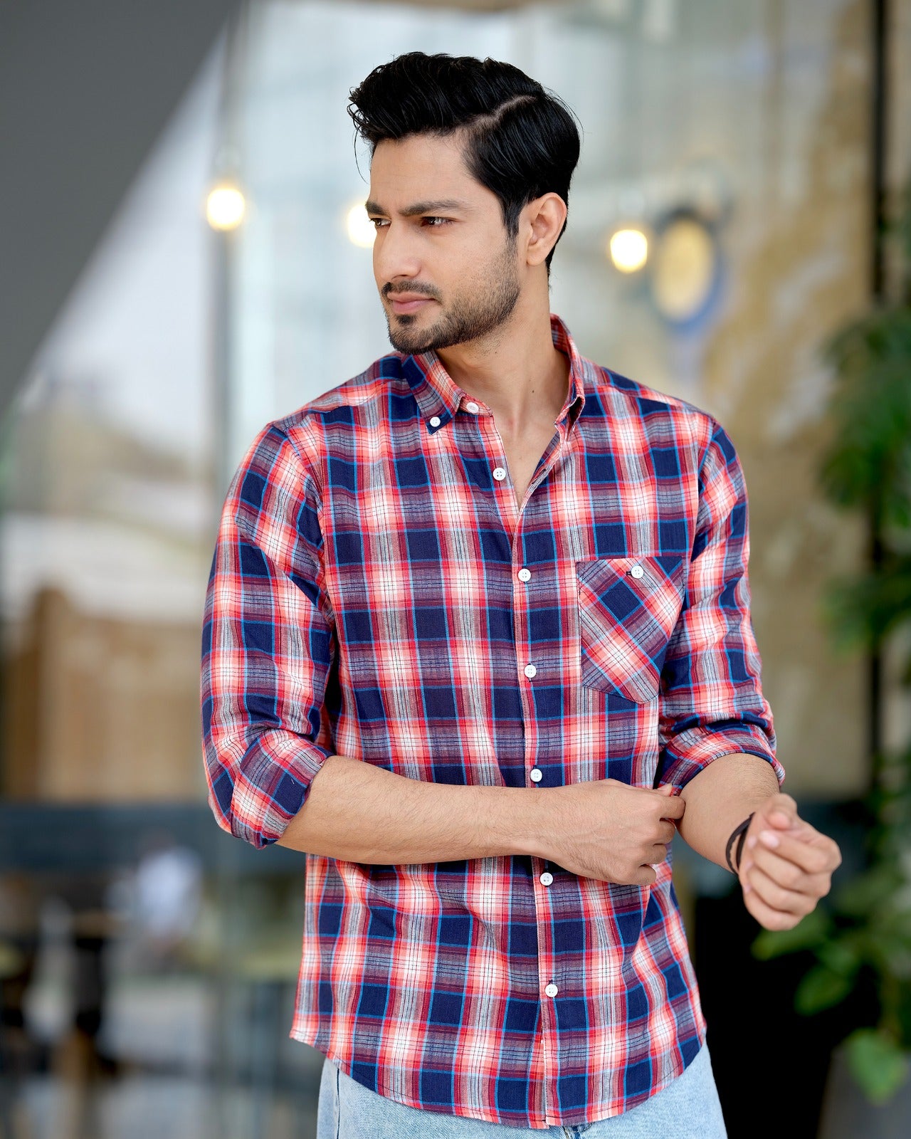 Classic Red and Blue Plaid Cotton Shirt 247