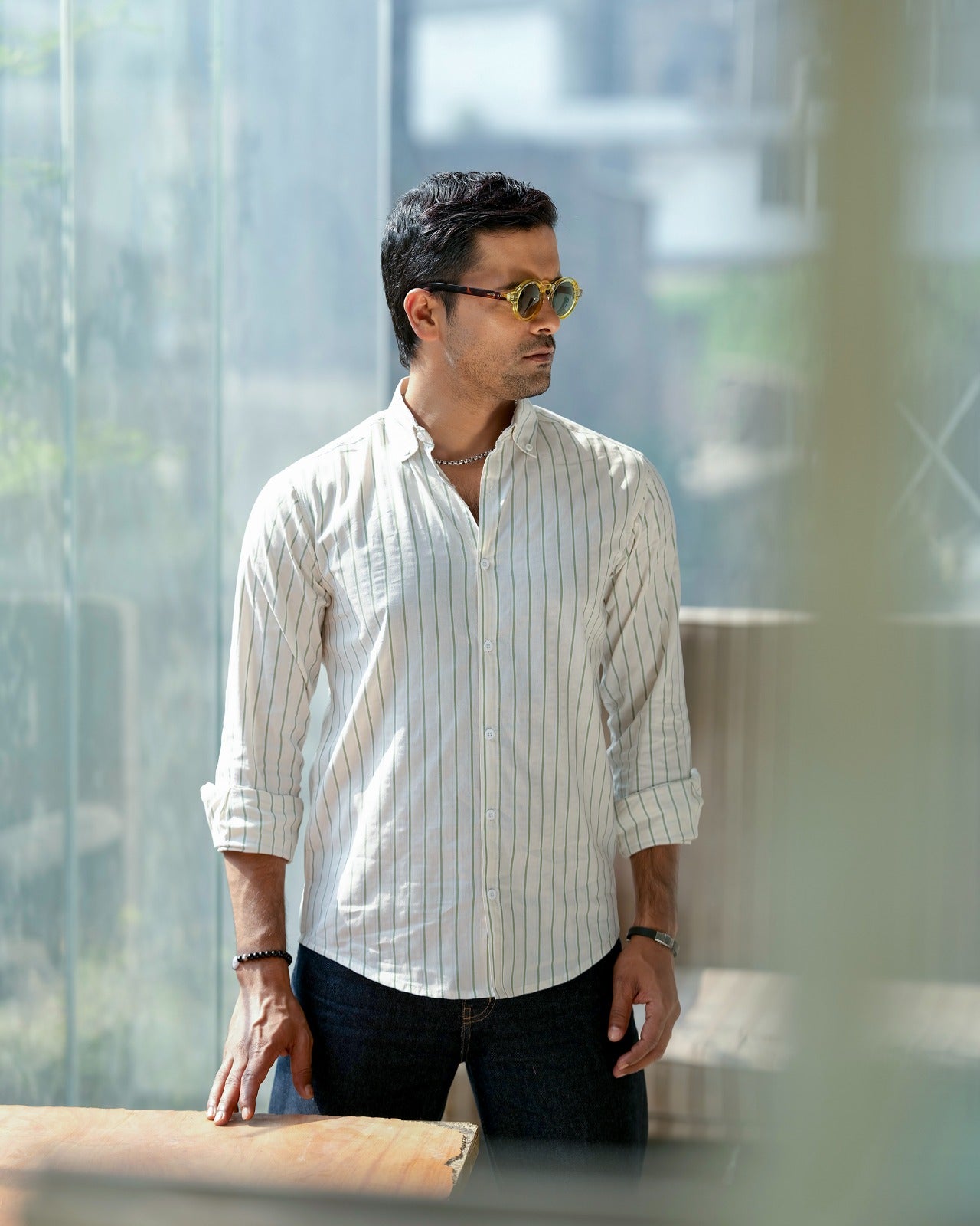 Sage Offwhite-Green Pinstripe Shirt 246