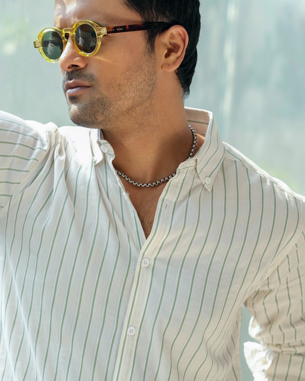 Sage Offwhite-Green Pinstripe Shirt 246