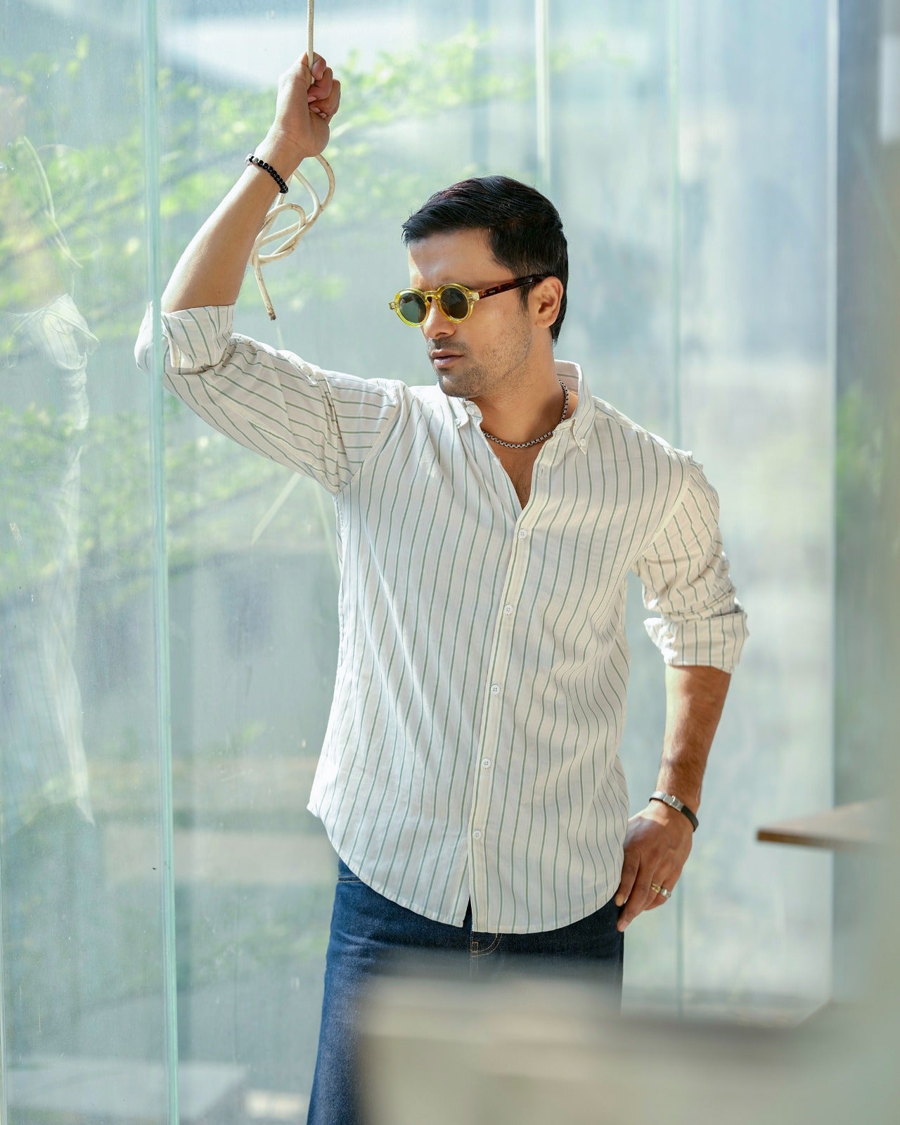 Sage Offwhite-Green Pinstripe Shirt 246